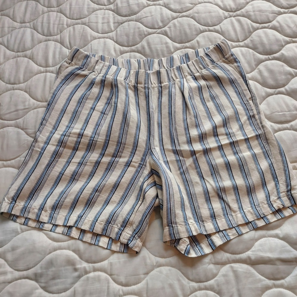 J. Jill Womens Blue Cream Striped Linen Blend Elastic Waist Shorts Size M